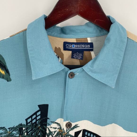 Blue brown Hawaiian shirt beach scene size large - Picture 8 of 10